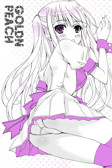 hasumi elan, 1girl, english text, female focus, monochrome, panties, school uniform, serafuku, solo, thighhighs, underwear