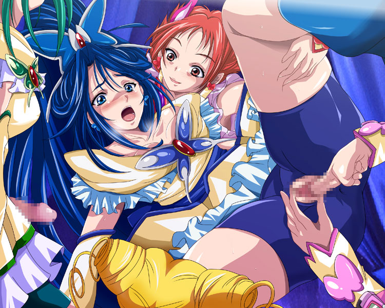 hareruya, hareya, lolita channel, yunita (hallelujah), akimoto komachi, cure aqua, cure dream, cure lemonade, cure mint, cure rouge, kasugano urara (yes! precure 5), minazuki karen, natsuki rin, yumehara nozomi, precure, yes! precure 5, 00s, 1futa, 4girls, bike shorts, blonde hair, blue eyes, blue hair, blue shorts, blush, bug, butterfly, censored, cone hair bun, detached sleeves, double bun, fingering, futa with female, futanari, green hair, group sex, hair bun, insect, long hair, mosaic censoring, multiple girls, open mouth, penis, pussy, red eyes, red hair, sex, short hair, shorts, smile, sweat, torn clothes, vaginal, very long hair, wide ponytail