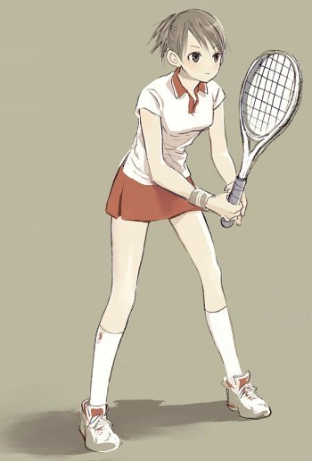 tsug, original, 1girl, female focus, racket, solo, sportswear, tennis, tennis racket, tennis uniform