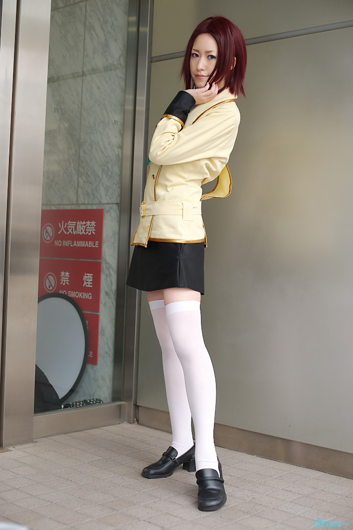kouzuki kallen, touka (cosplayer), code geass, photo (medium), asian, blazer, cosplay, jacket, kouzuki kallen (cosplay), miniskirt, necktie, red hair, school uniform, skirt, thighhighs