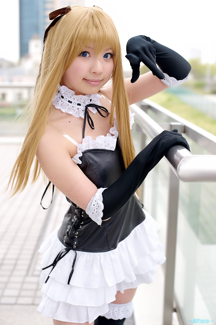 zero inch, souryuu asuka langley, neon genesis evangelion, photo (medium), camisole, collar, cosplay, elbow gloves, frills, gloves, hair ribbon, miniskirt, red hair, ribbon, skirt, thighhighs