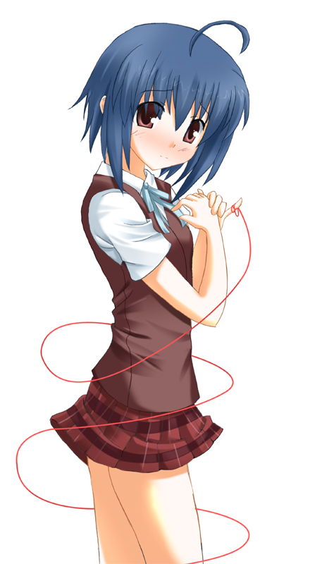miyazaki nodoka, mahou sensei negima!, artist request, 00s, looking at viewer, plaid clothes, plaid skirt, school uniform, serafuku, skirt, solo, string, string of fate