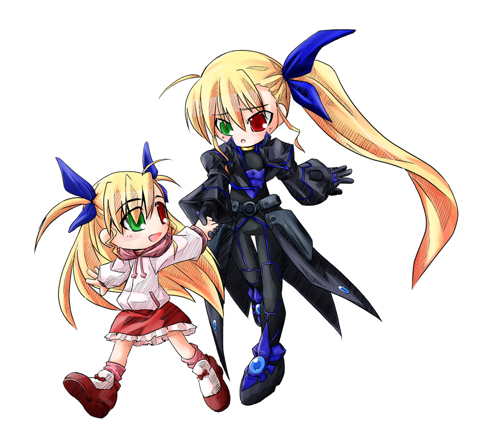u-ka, vivio, lyrical nanoha, mahou shoujo lyrical nanoha, mahou shoujo lyrical nanoha strikers, 00s, aged up, blonde hair, dual persona, heterochromia, ponytail, time paradox
