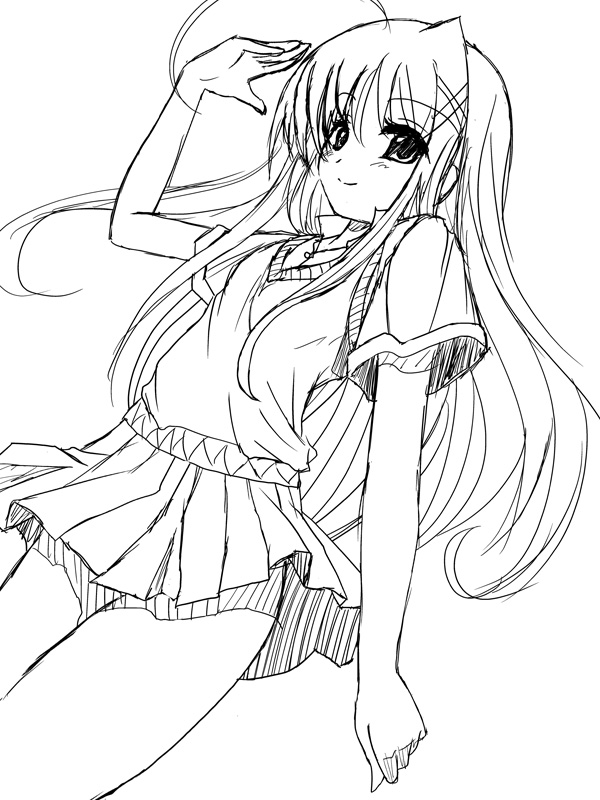 frapowa, reinforce zwei, lyrical nanoha, mahou shoujo lyrical nanoha, mahou shoujo lyrical nanoha strikers, 00s, 1girl, female focus, greyscale, hair ornament, monochrome, school uniform, serafuku, solo, x hair ornament