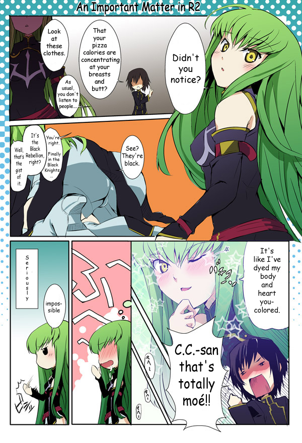c.c., lelouch vi britannia, code geass, hard-translated, third-party edit, translated, 00s, blush, comic, english text, saliva