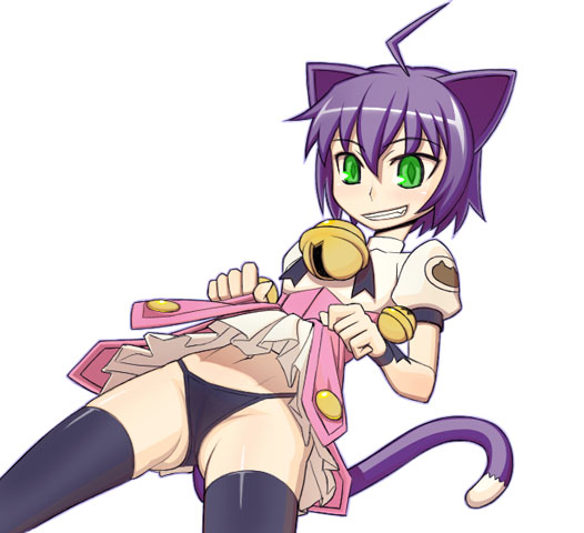 caryo, nanashino, midarezaki kyouka, kyouran kazoku nikki, 00s, animal ears, bell, cat ears, cat tail, clothes lift, green eyes, panties, skirt, skirt lift, solo, tail, thighhighs, underwear