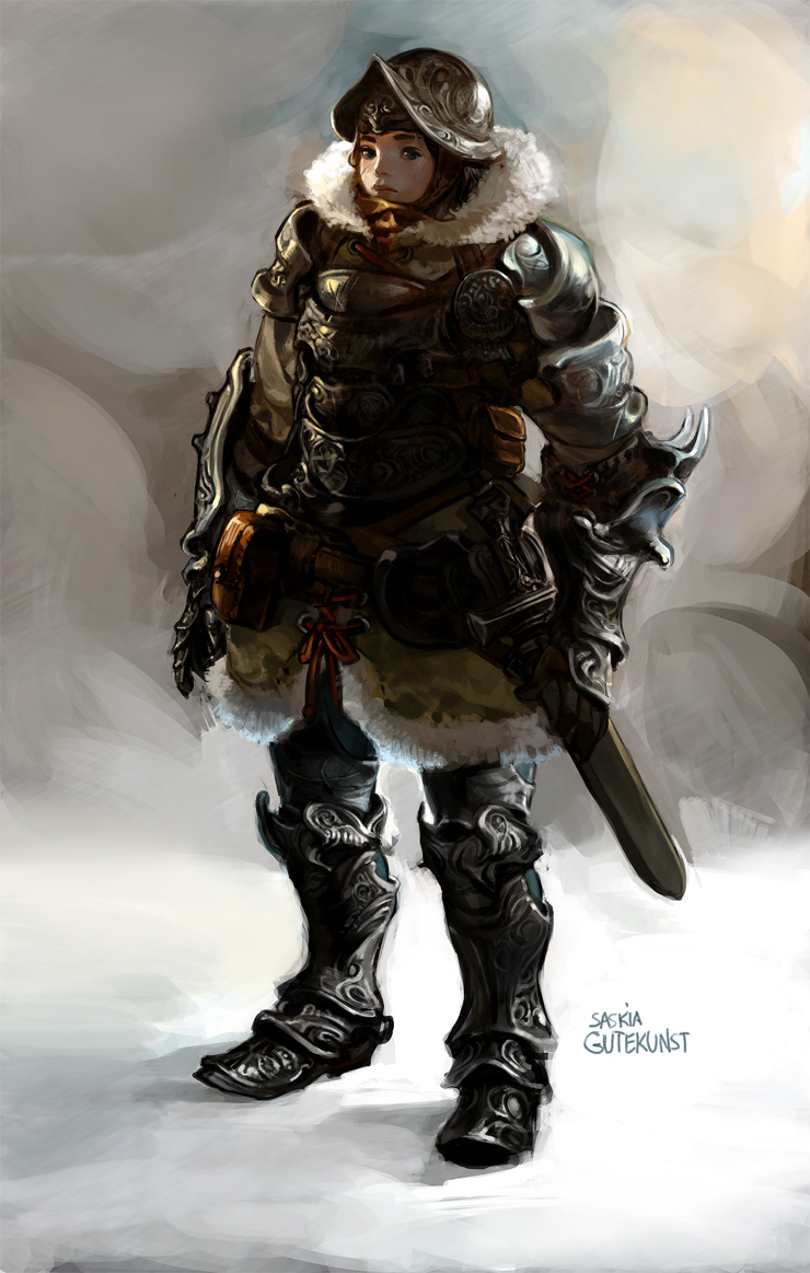 saskia gutekunst, original, armor, green eyes, helmet, painter, scabbard, sheath, solo, sword, weapon