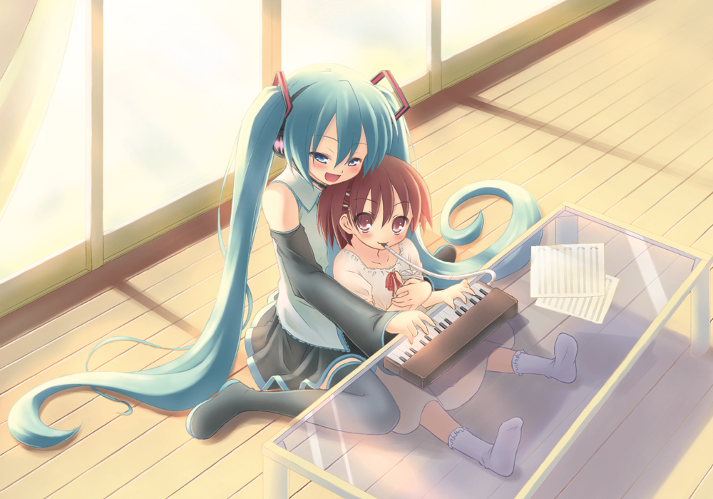 ryo (botugo), hatsune miku, vocaloid, tagme, instrument, keyboard (instrument), long hair, melodica, twintails, very long hair