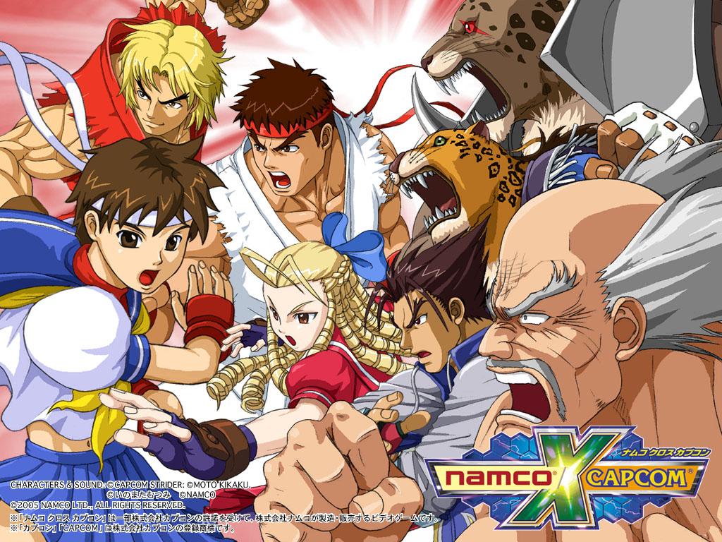 armor king, kanzuki karin, kasugano sakura, ken masters, king (tekken), mishima heihachi, ryu (street fighter), capcom, namco, namco x capcom, street fighter, street fighter ii (series), street fighter zero (series), tekken, 1990s (style), 2girls, 6+boys, bald, black hair, blonde hair, brown hair, crossover, green eyes, long hair, mask, mexico, multiple boys, multiple girls, open mouth, short hair