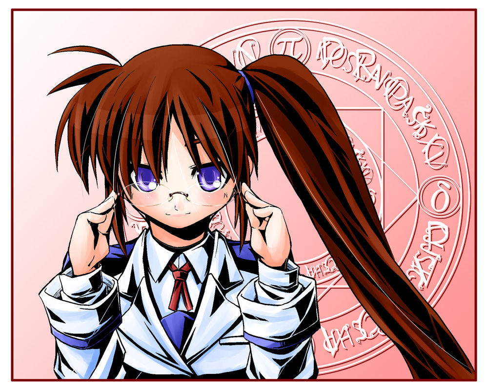 u-ka, takamachi nanoha, lyrical nanoha, mahou shoujo lyrical nanoha, mahou shoujo lyrical nanoha strikers, 00s, 1girl, female focus, glasses, military, military uniform, ponytail, side ponytail, solo