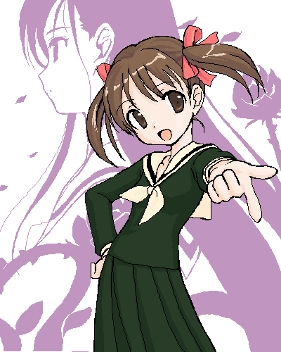 takayaki, fukuzawa yumi, ogasawara sachiko, maria-sama ga miteru, lowres, 00s, brown eyes, brown hair, flower, long hair, oekaki, rose, school uniform, serafuku, twintails