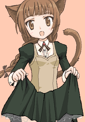 takayaki, shimazu yoshino, maria-sama ga miteru, lowres, 00s, animal ears, braid, brown eyes, brown hair, cat ears, long hair, oekaki, solo, twin braids