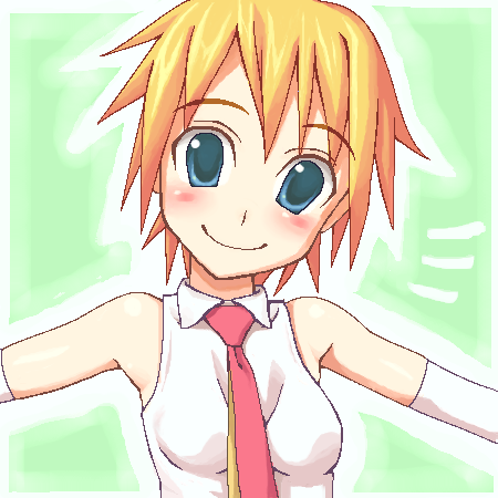 lowres, tagme, 1girl, blonde hair, female focus, necktie, oekaki, solo