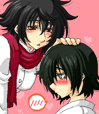 setsuna f. seiei, gundam, gundam 00, lowres, 00s, 1boy, 1girl, dual persona, genderswap, genderswap (mtf), oekaki, scarf
