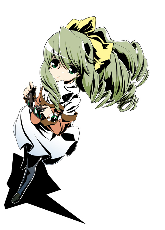 miyagoe yoshitsuki, maria balthasar, xenogears, 1girl, bow, drill hair, female focus, pantyhose, ribbon, solo, yellow bow