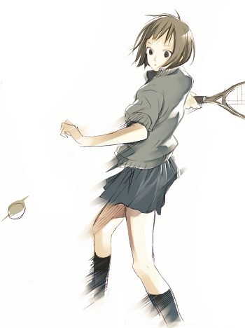 tsug, original, lowres, 1girl, female focus, racket, solo, tennis, tennis racket