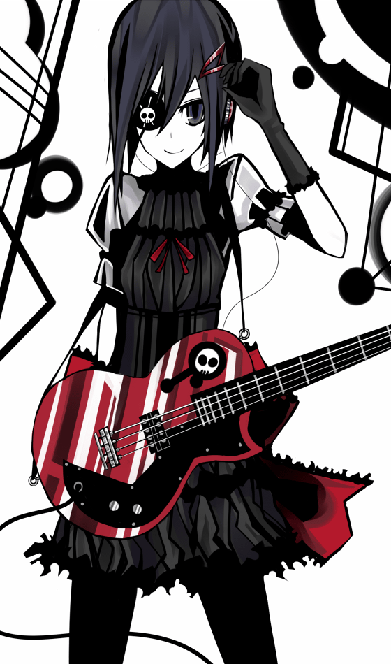 koto (kotocotton), miyazaki nodoka, mahou sensei negima!, bad id, bad pixiv id, 00s, bass guitar, eyepatch, hair ornament, instrument, pantyhose, skull