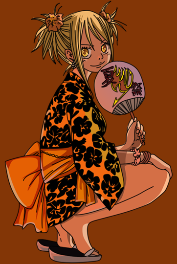 mashima hiro, lucy heartfilia, fairy tail, 00s, blonde hair, hand fan, japanese clothes, kimono, paper fan, sandals, short kimono, simple background, smile, solo, squatting, uchiwa, yukata