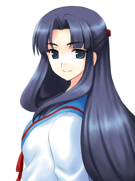 atsukan, asakura ryoko, suzumiya haruhi no yuuutsu, 00s, 1girl, female focus, half updo, knife, long hair, school uniform, serafuku, solo
