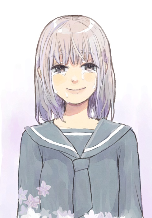 sakana45, original, bad id, bad pixiv id, 1girl, female focus, school uniform, serafuku, smile, solo, tears