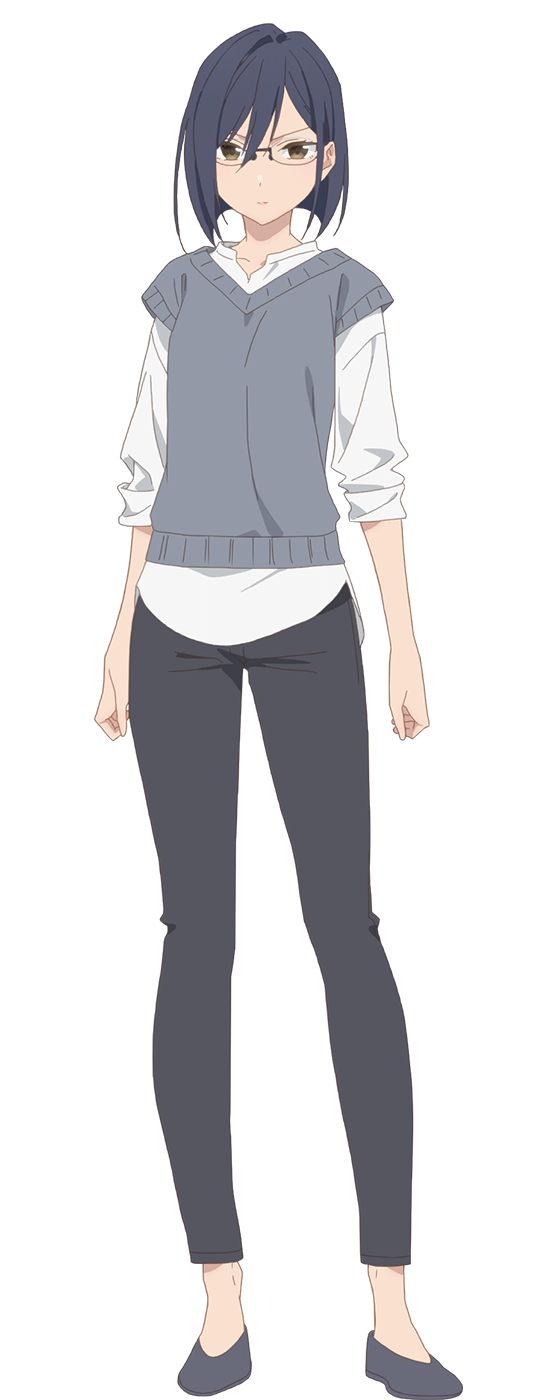 iizuka haruko, takeda makoto, amagami-san chi no enmusubi, highres, official art, 1girl, anime coloring, black hair, black pants, breasts, brown hair, clenched hands, closed mouth, collarbone, full body, glasses, grey shoes, grey sweater vest, hair between eyes, long sleeves, looking at viewer, pants, shirt, shoes, short hair, simple background, sleeves rolled up, small breasts, solo, standing, sweater vest, tachi-e, transparent background, tsurime, untucked shirt, v-shaped eyebrows, white shirt