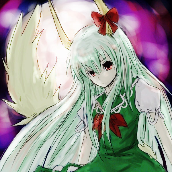 yomegane, ex-keine, kamishirasawa keine, touhou, 1girl, female focus, horn ornament, horn ribbon, horns, ribbon, solo