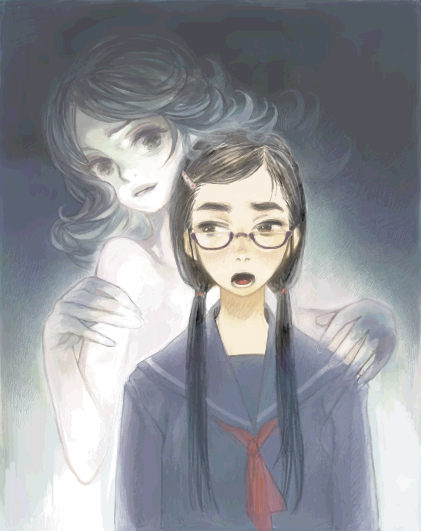 matayoshi, ghost, glasses, hair ornament, hairclip, school uniform, serafuku, twintails