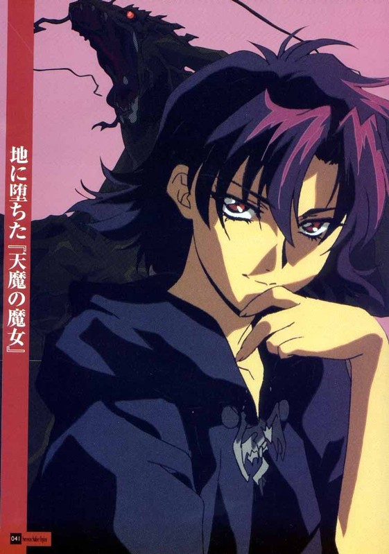 azalie cait sith, majutsushi orphen, scan, 1girl, female focus, purple hair, short hair, solo