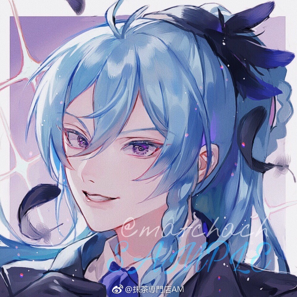 maccha (mochancc), ensemble stars!, bad link, 1boy, black feathers, feathers, gloves, long hair, male focus, necktie, open mouth, solo