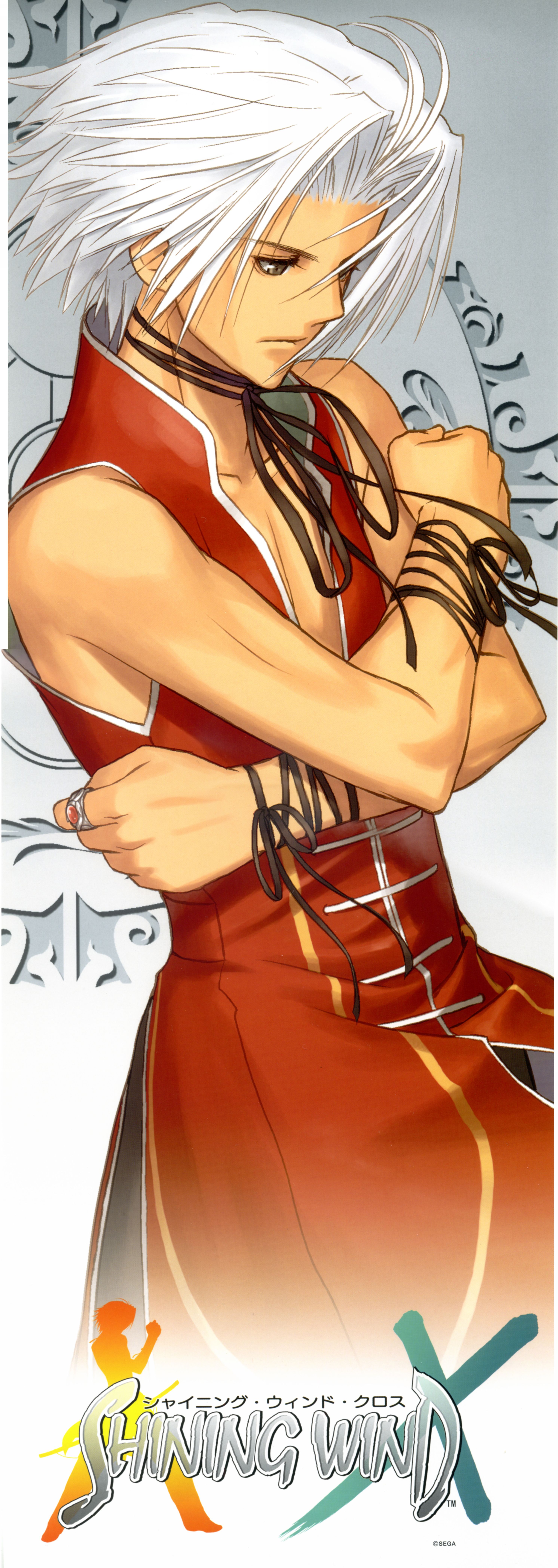 tony taka, akizuki souma, sega, shining (series), shining wind, absurdres, highres, long image, tagme, tall image, color halftone