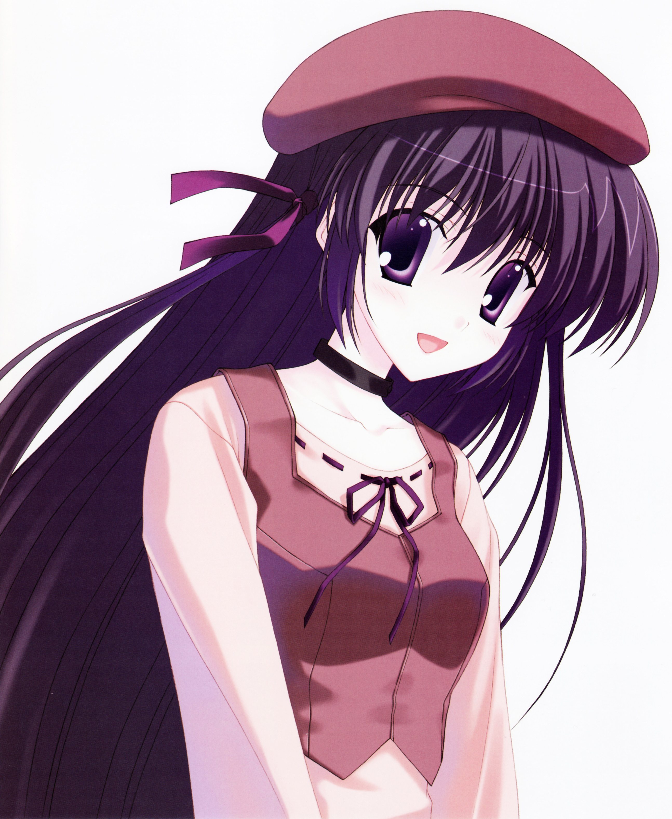 nanao naru, shihou matsuri, sola, absurdres, highres, non-web source, scan, 00s, hat, long hair, purple eyes, purple hair, solo