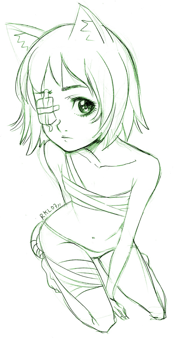 ale (ale halexxx), original, animal ears, bandages, cat ears, cat tail, eyepatch, injury, sarashi, solo, tail