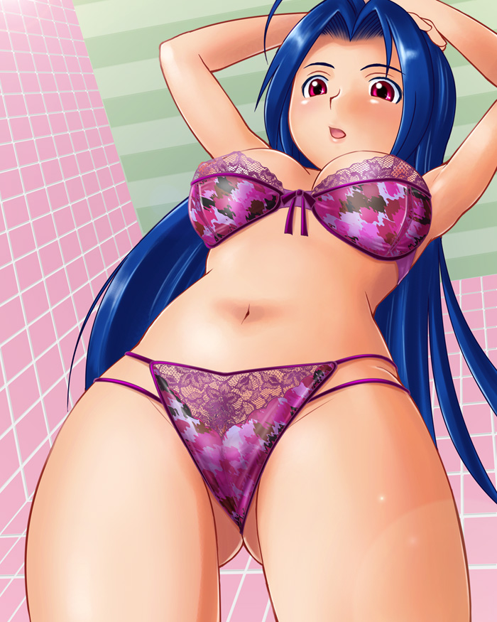 houman, miura azusa, idolmaster, idolmaster (classic), idolmaster 1, md5 mismatch, 00s, 1girl, blue hair, bra, cameltoe, female focus, lingerie, panties, solo, underwear, underwear only