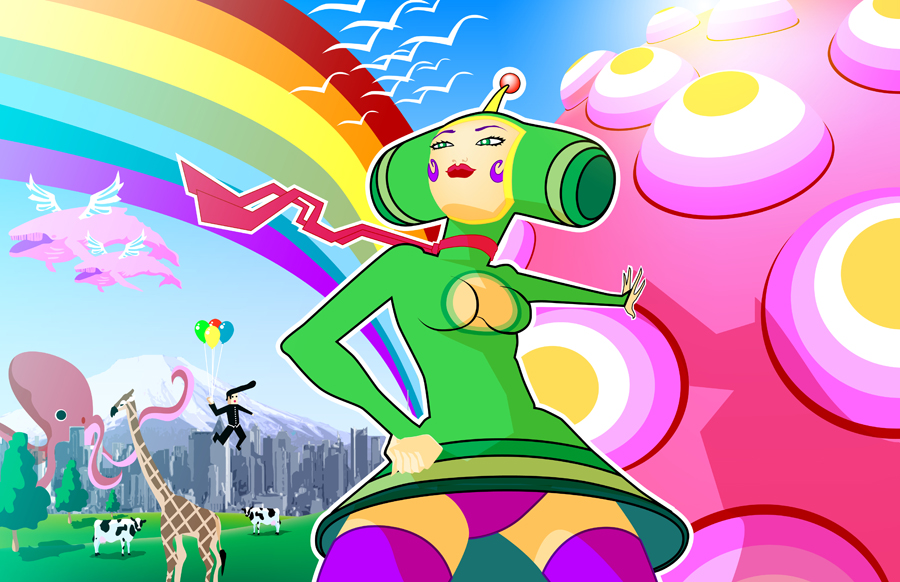 the prince, katamari damacy, gender request, tagme, genderswap, panties, pantyshot, purple thighhighs, rainbow, thighhighs, underwear, upskirt
