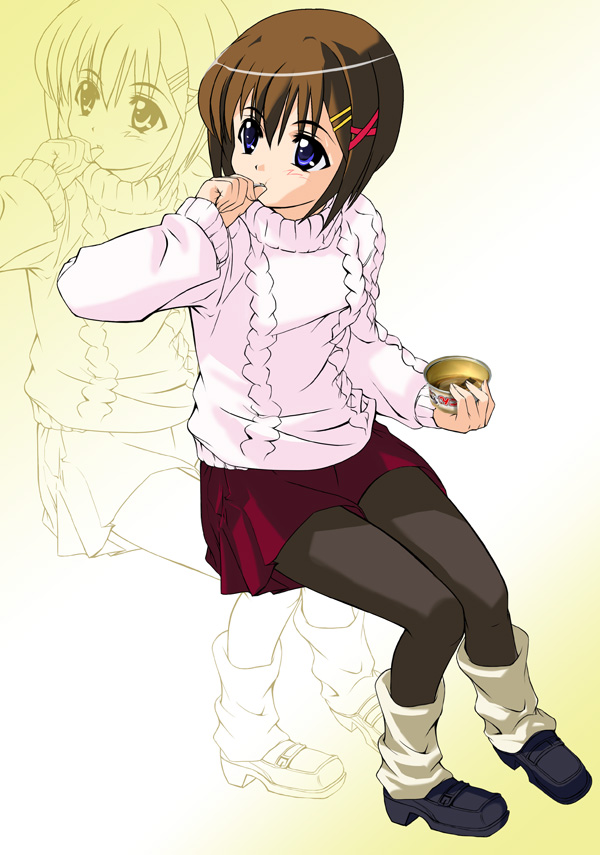 tnonizyou, yagami hayate, lyrical nanoha, mahou shoujo lyrical nanoha, mahou shoujo lyrical nanoha a's, 00s, 1girl, female focus, hair ornament, pantyhose, solo, sweater, x hair ornament