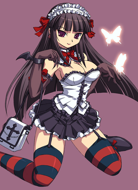 shimamoto utsumi, elbow gloves, gloves, gothic lolita, lolita fashion, solo, striped clothes, striped thighhighs, thighhighs, zettai ryouiki