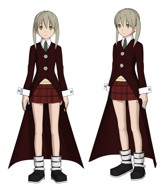 hokusen, maka albarn, soul eater, 00s, 1girl, 3d, female focus, full body, multiple views, plaid clothes, plaid skirt, shoes, simple background, skirt, standing, white background