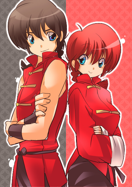 ranma-chan, saotome ranma, ranma 1/2, gender request, 1boy, 1girl, braid, chinese clothes, dual persona, genderswap, red hair, single braid, tangzhuang