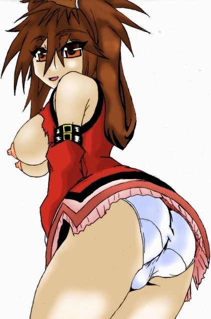 salverion, kuradoberi jam, guilty gear, topless, breasts, brown hair, china dress, chinese clothes, covered erect nipples, long hair, nipples, open clothes, open shirt, panties, pantyshot, underwear