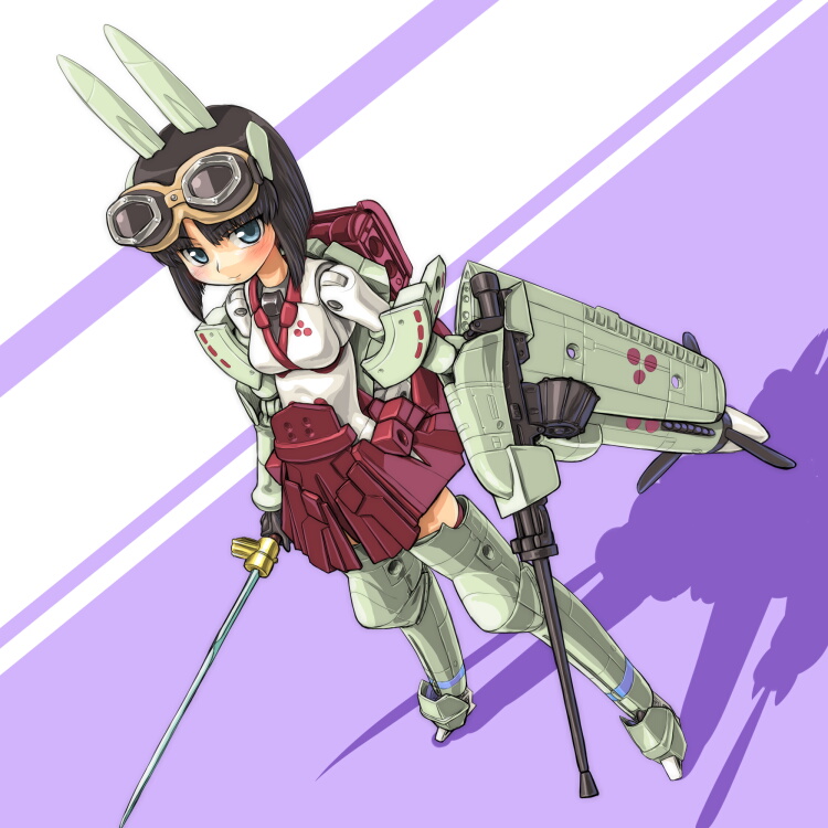 dd (ijigendd), asuka (busou shinki), busou shinki, bad id, bad pixiv id, 10s, goggles, gun, mecha musume, solo, sword, weapon