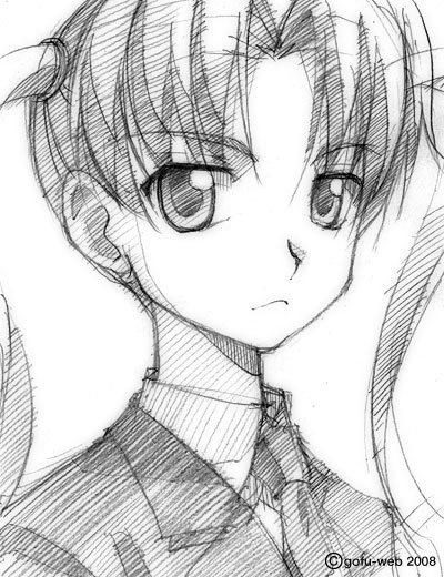 gofu, triela, gunslinger girl, traditional media, 00s, dark-skinned female, dark skin, greyscale, monochrome, sketch, solo