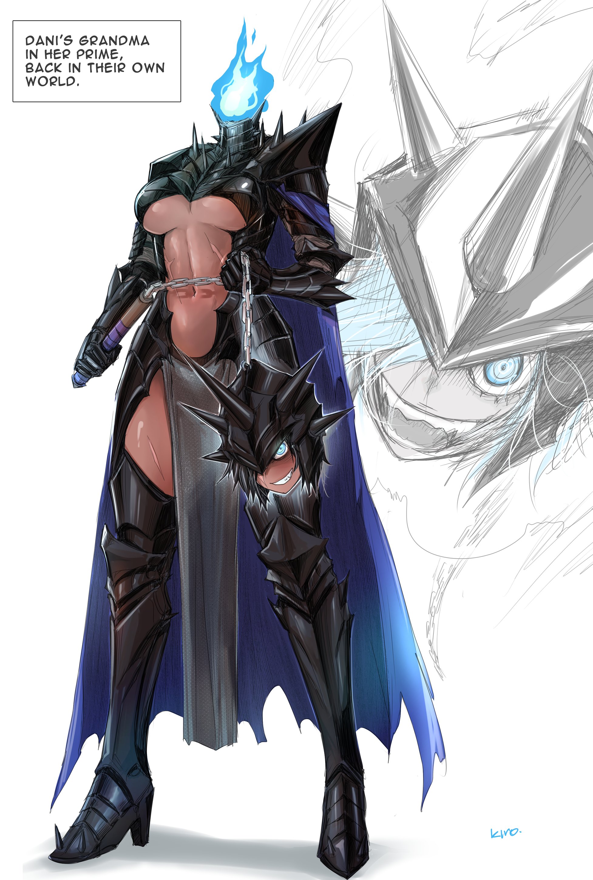 kivo, 1girl, armor, fire