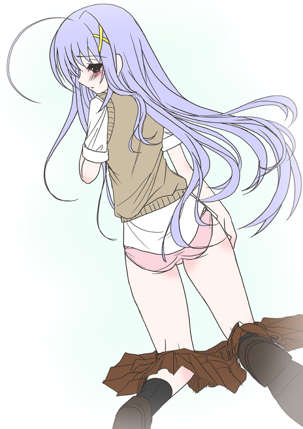 frapowa, reinforce zwei, lyrical nanoha, mahou shoujo lyrical nanoha, mahou shoujo lyrical nanoha strikers, 00s, 1girl, female focus, hair ornament, panties, pink panties, solo, underwear, x hair ornament