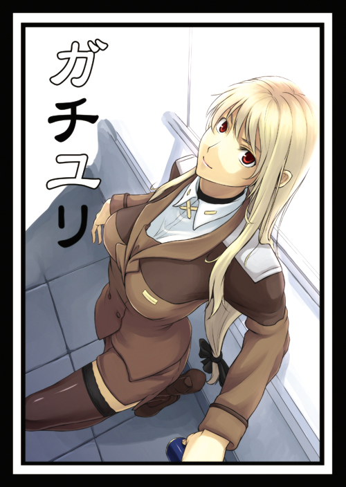 nakayama yukiji, fate testarossa, lyrical nanoha, mahou shoujo lyrical nanoha, mahou shoujo lyrical nanoha strikers, 00s, 1girl, blonde hair, female focus, hair ribbon, long hair, low-tied long hair, red eyes, ribbon, solo, thighhighs, zettai ryouiki
