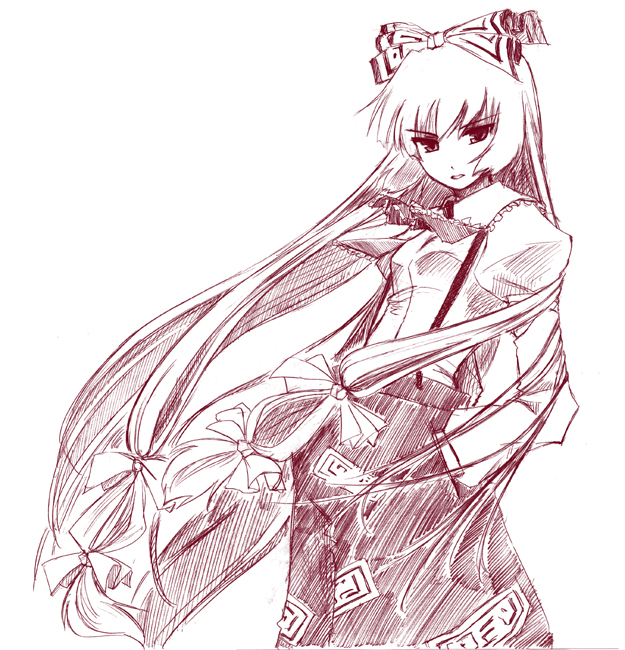 himeno suika, fujiwara no mokou, touhou, 1girl, female focus, monochrome, purple theme, solo