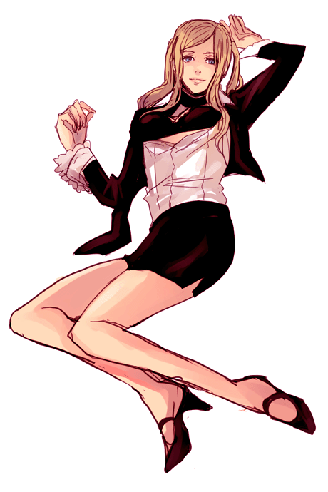sudachips, sylvia christel, grasshopper manufacture, no more heroes, bad id, bad pixiv id, blonde hair, high heels, long hair, lying, solo