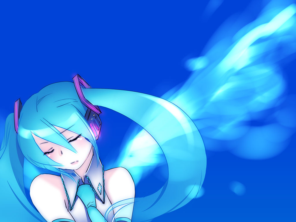 caffein, hatsune miku, vocaloid, 1girl, aqua eyes, aqua hair, detached sleeves, female focus, necktie, solo, twintails, upper body