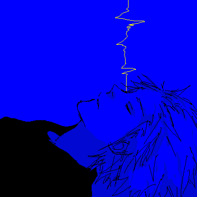 volkner (pokemon), nintendo, pokemon, pokemon dppt, lowres, 00s, 1boy, blue theme, cardiogram, closed eyes, gym leader, lifeline, male focus, monochrome, oekaki, simple background, solo