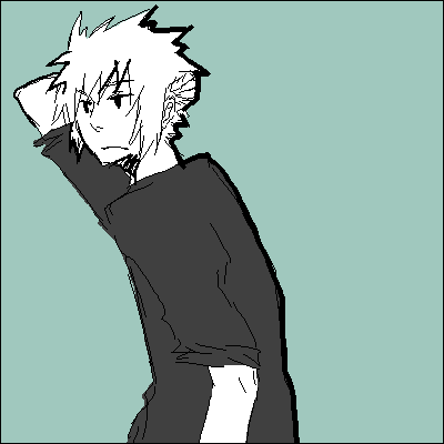volkner (pokemon), nintendo, pokemon, lowres, 1boy, aqua theme, green theme, gym leader, headscratch, male focus, monochrome, oekaki, scratching head, simple background, solo