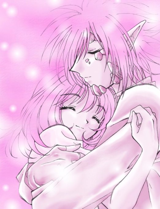 amelia wil tesla seyruun, zelgadiss graywords, slayers, 1boy, 1girl, closed eyes, couple, hetero, hug, monochrome, pink background, pink theme